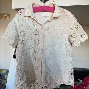 American Eagle Cream and Lace Button-Up Shirt
